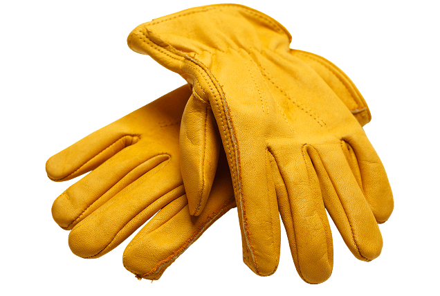 Yellow leather gloves on black background.