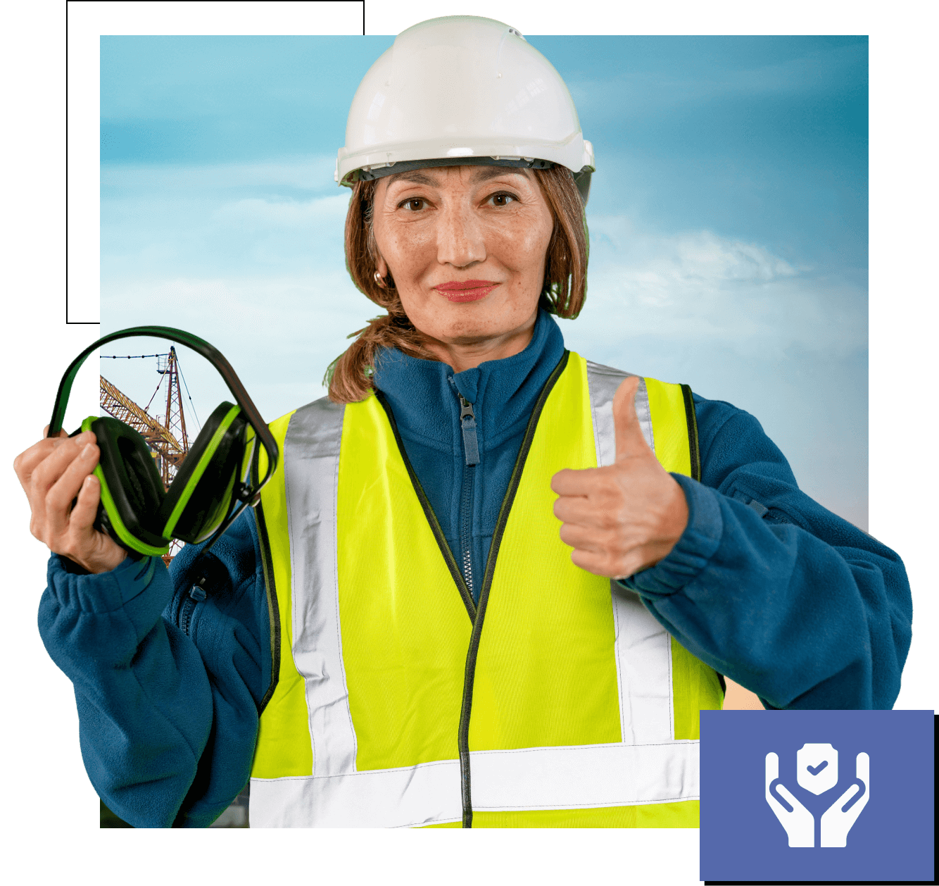 Construction worker giving thumbs up gesture.
